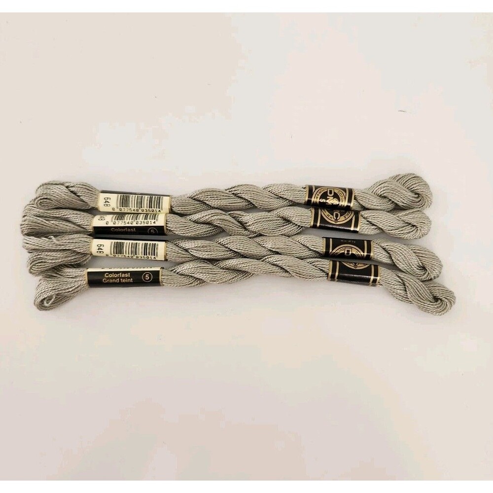 Lot Of 4 DMC Perle (Pearl) Cotton Thread, Size 5, 25m Skein,  648 LIGHT GRAY New